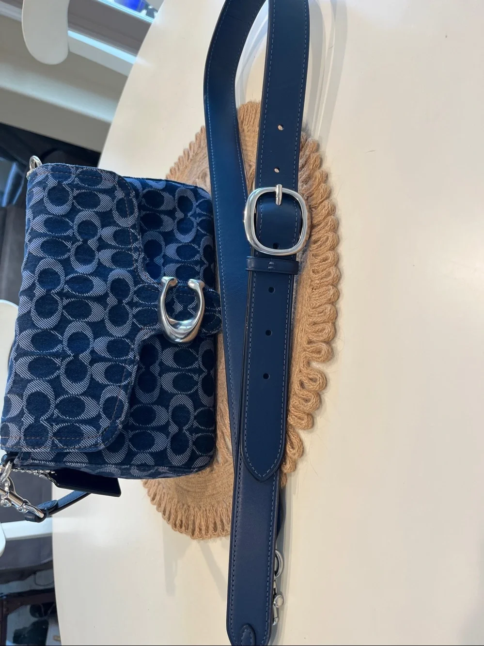 Coach Navy Signature C Flap Crossbody with Silver 'C' Hardware - Picture 4 of 11